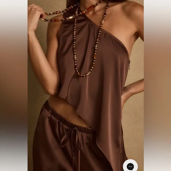 Estelle Espresso Satin Pant and Estelle Espresso Satin One Shoulder Top - Picture 4 of 5